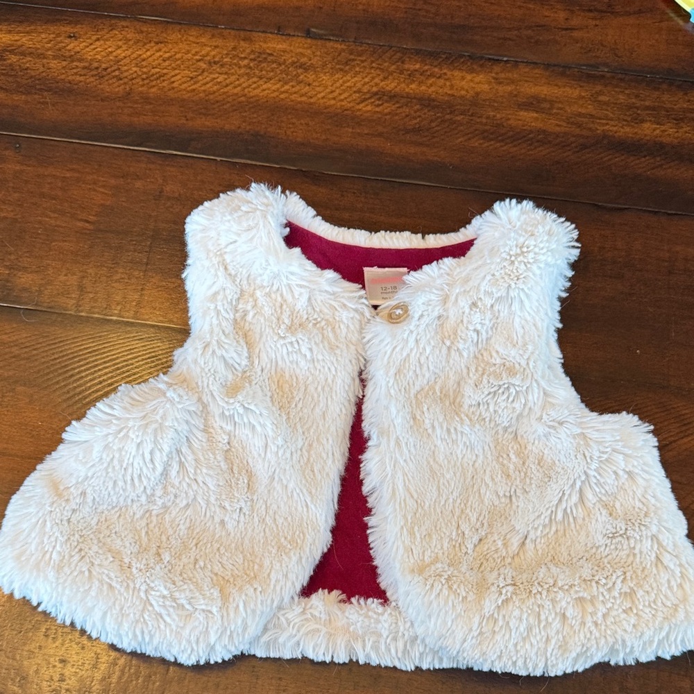 Gymboree 12-18 Month White Fuzzy Vest with Red Lining